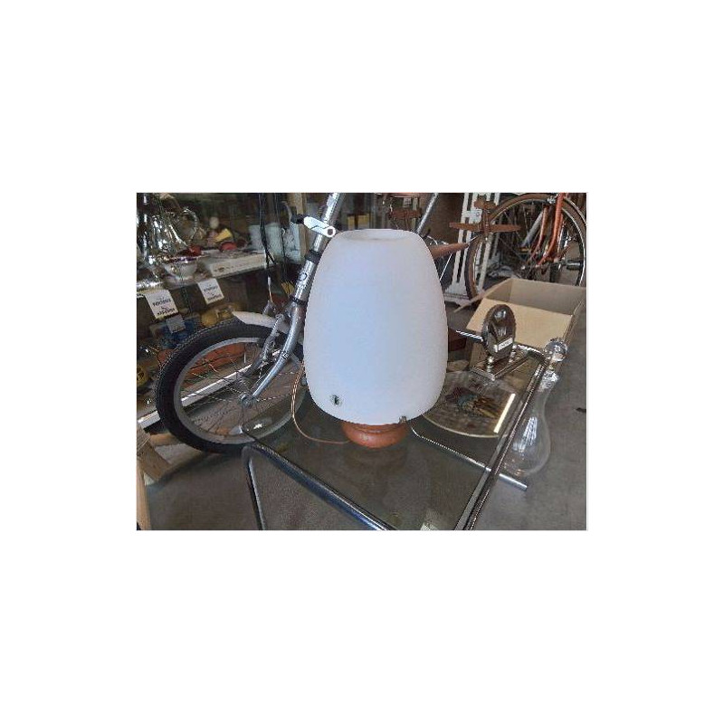 LAMPE GLOBE BLANC PIED BOIS HANDMADE