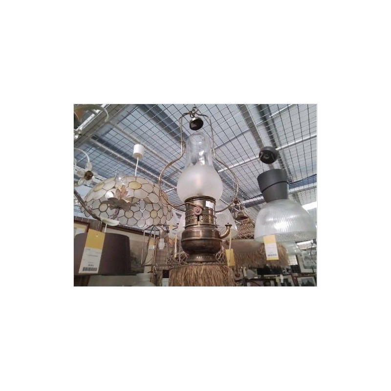SUSPENSION LAITON CLOCHE VERRE FORME LAMPE PETROLE