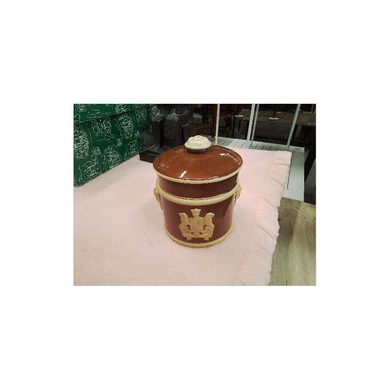 POT MARRON DECO BEIGE AVEC COUVERCLE SARREGUEMINES 