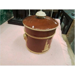 POT MARRON DECO BEIGE AVEC COUVERCLE SARREGUEMINES 