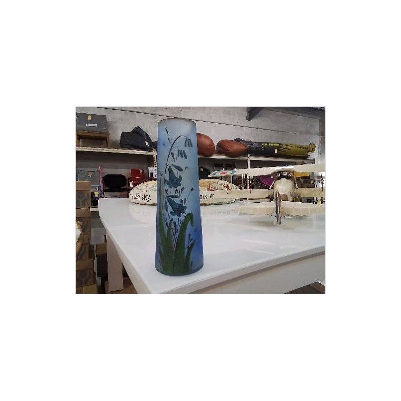 VASE ANC PATE DE VERRE BLEU FLEURS BLEUES