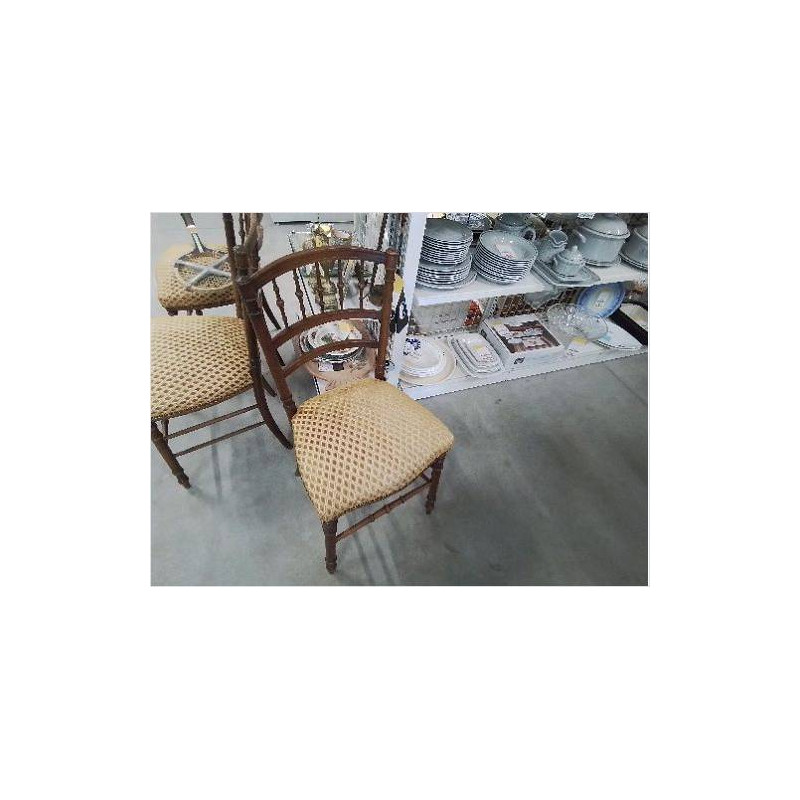 CHAISE ANC BARREAUX TISSU JAUNE LOSANGES
