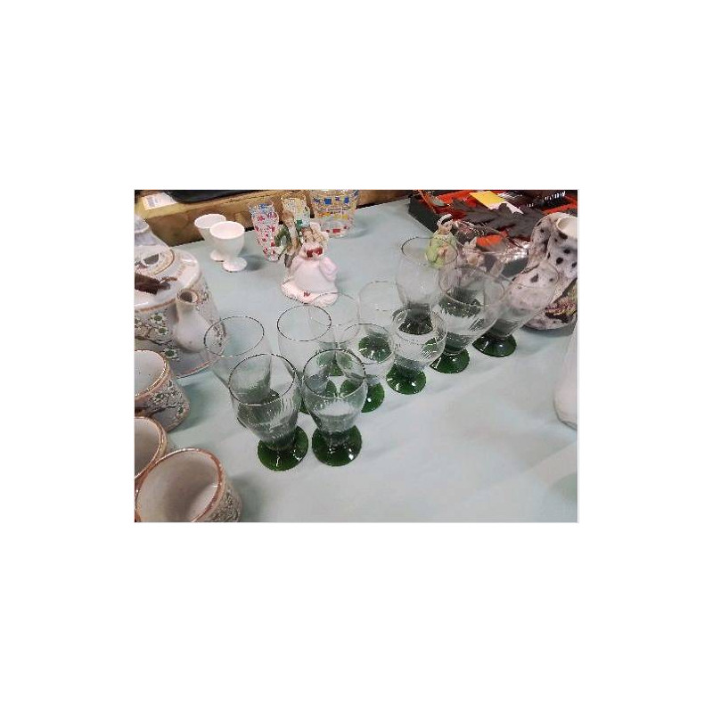 ENS DE VERRES CRISTAL PIED VERT