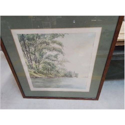 AQUARELLE PAYSAGE LAC FORET