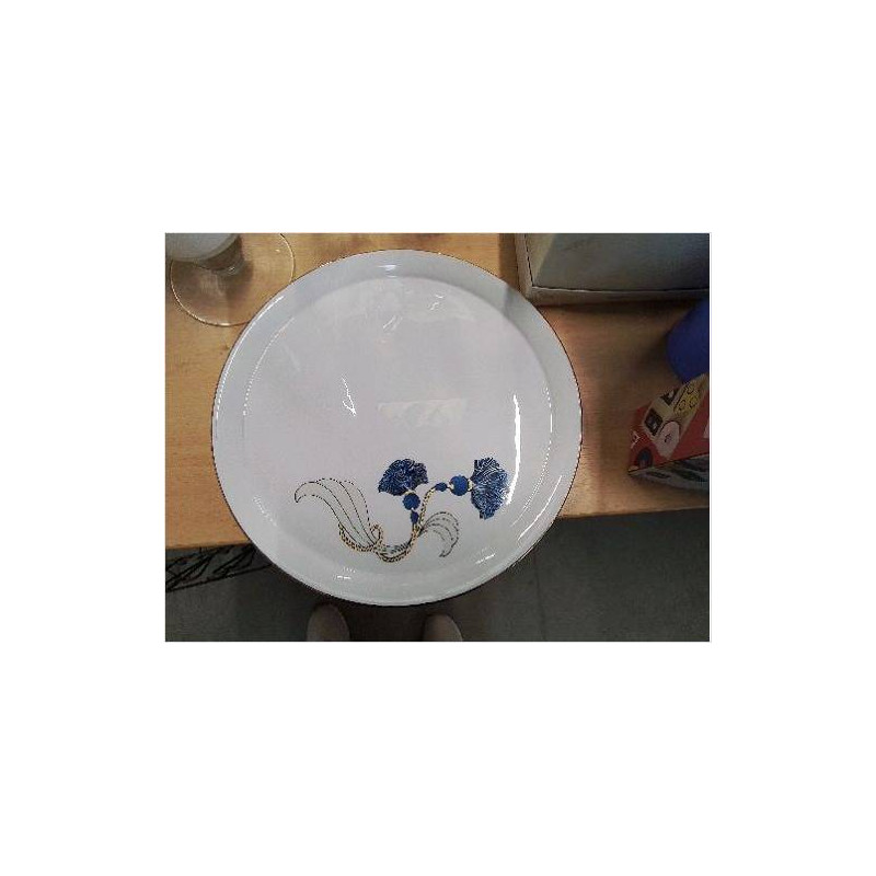 PLAT ROND DE SERVICE PORCELAINE DECOR PONPONS BLEU