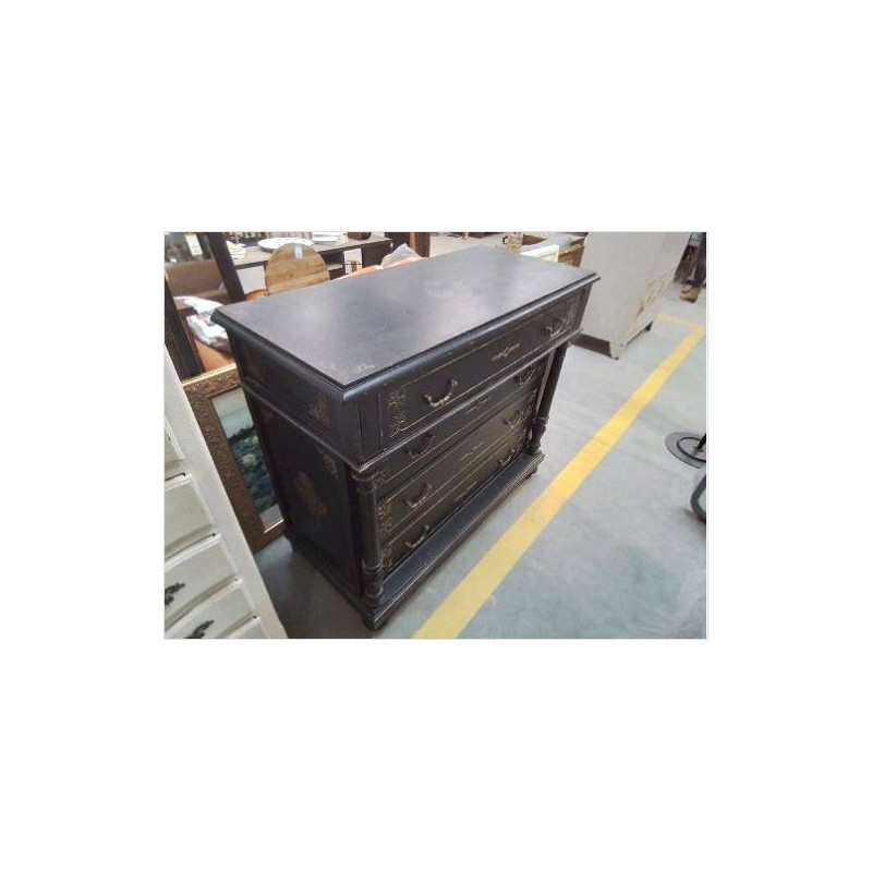 COMMODE PEINTE NOIRE DORÉ D/MARBRE PEINT
