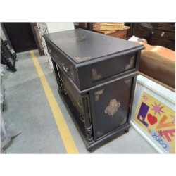 COMMODE PEINTE NOIRE DORÉ D/MARBRE PEINT
