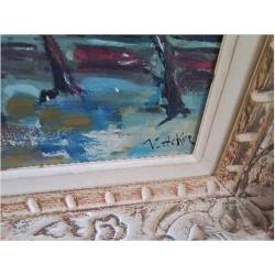 TABLEAU PEINTURE MONTMARTRE V ACKER CADRE BOIS