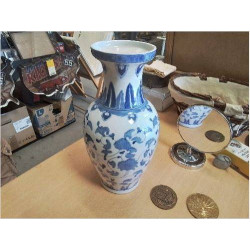 VASE POTICHE BLEU BLANC