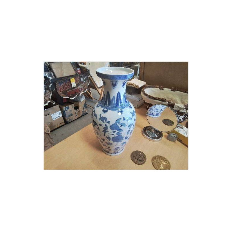 VASE POTICHE BLEU BLANC