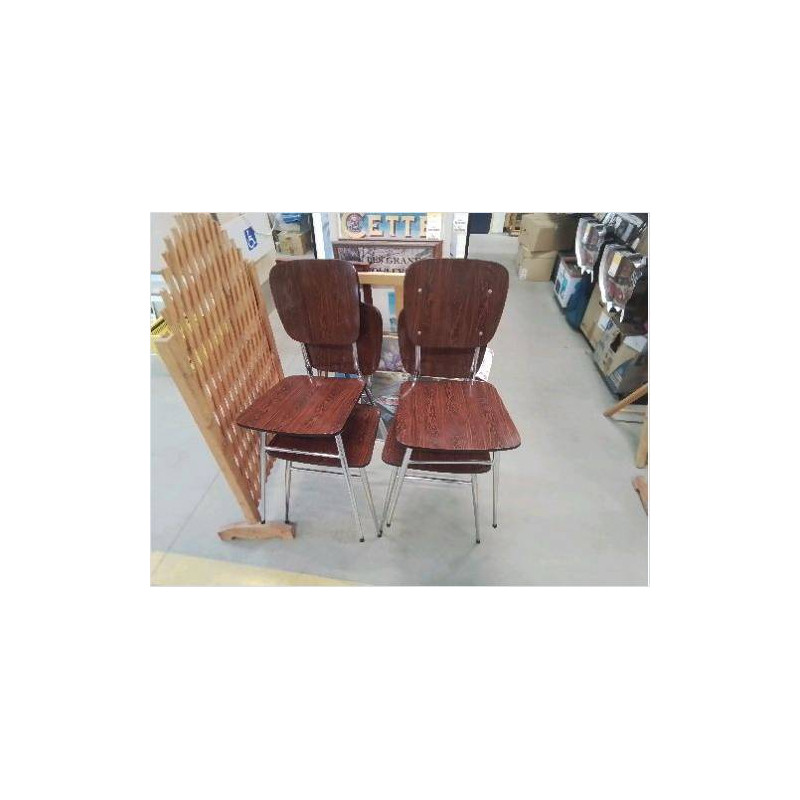 LOT 4 CHAISES FORMICA MARRON FONCÉ CHROME