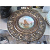 ASSIETTE DECO CUIVRE BATEAU SUR FAIENCE 