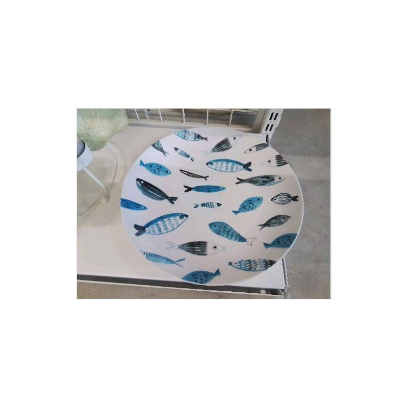 ASSIETTE DÉCO POISSONS BLEUS PORCELAINE 