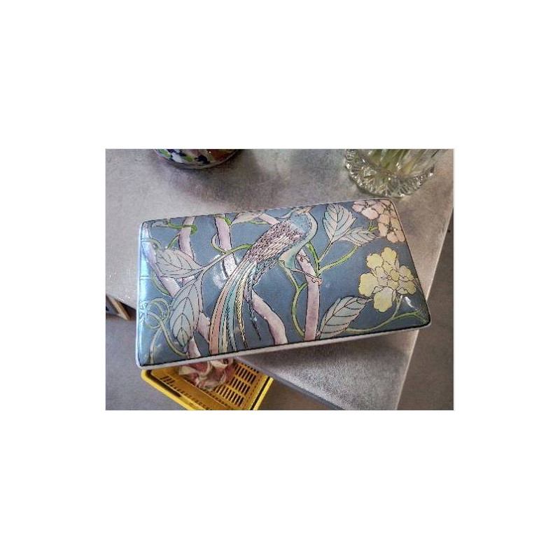 BOITE RECT OISEAU FAIENCE BLEU ROSE JAUNE