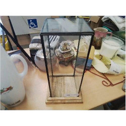 PHOTOPHORE CLOCHE VERRE RECT SUR SOCLE BOIS