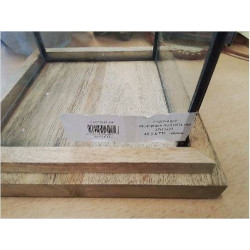 PHOTOPHORE CLOCHE VERRE RECT SUR SOCLE BOIS