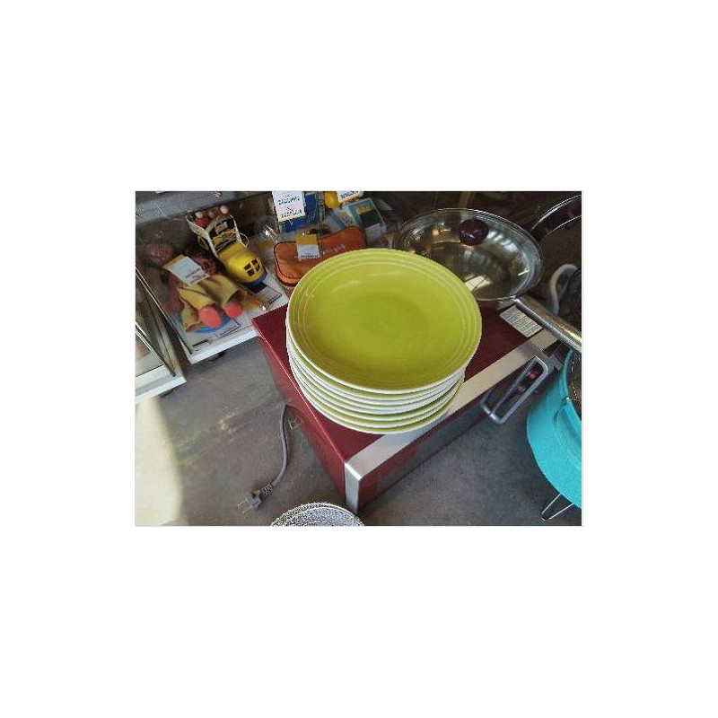 LOT ASSIETTES VERT CLAIR TRAITS BLANCS