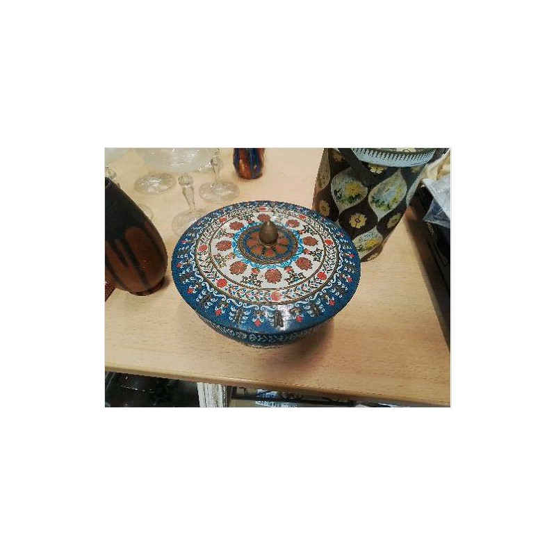 BOITE MÉTAL RONDE VINTAGE BLEUE FLEURS ANGLETERRE