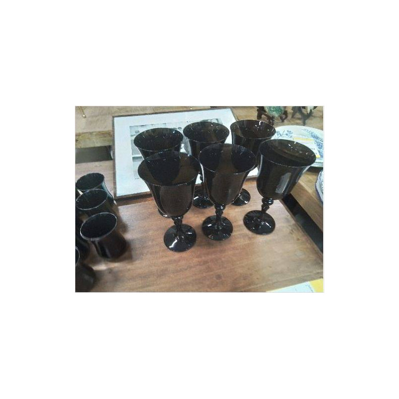 LOT 6 VERRES FUMÉ FONCÉ S PIED