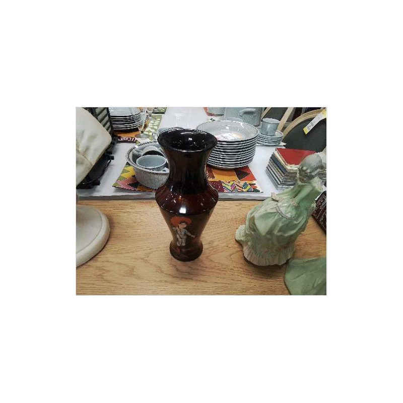 VASE NOIR LAQUÉ DECOR PERSONNAGES 