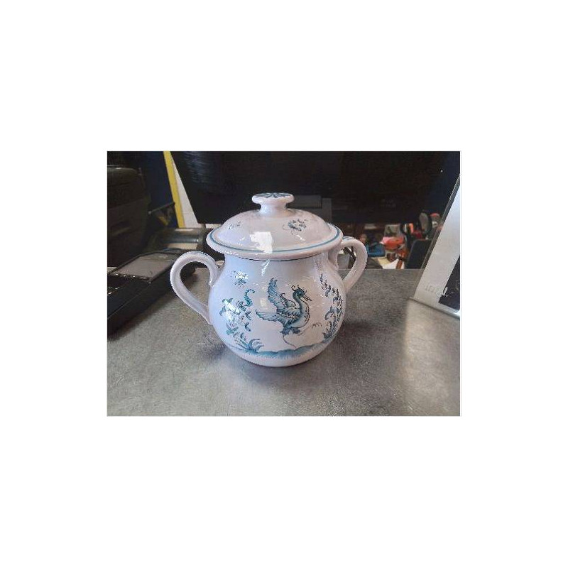 POT AVEC COUVERCLE CERAMIQUE MOUSTIER DECO OISEAU BLEU