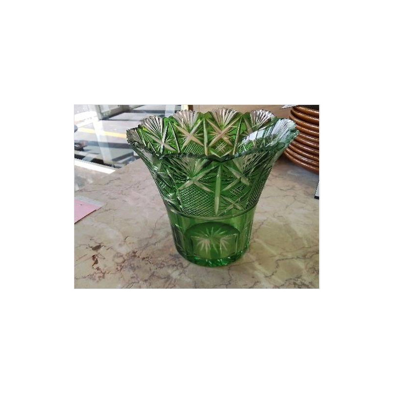 VASE FACETTES HAUT CISELE BLANC VERT 1 ECLAT