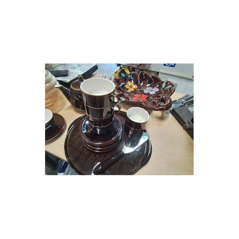 LOT TASSES+SOUCOUPE MARRON VINTAGE