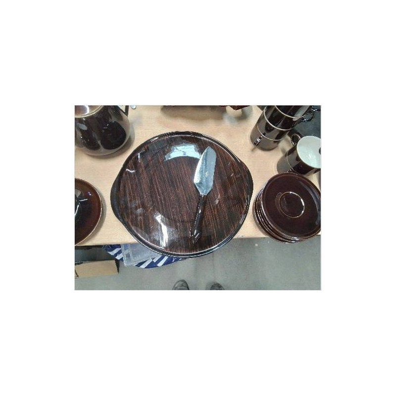 PLAT A GATEAUX MARRON VINTAGE+COUTEAU