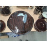 PLAT A GATEAUX MARRON VINTAGE+COUTEAU