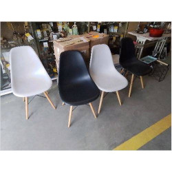 LOT 4 CHAISES GRIS NOIR COQUE