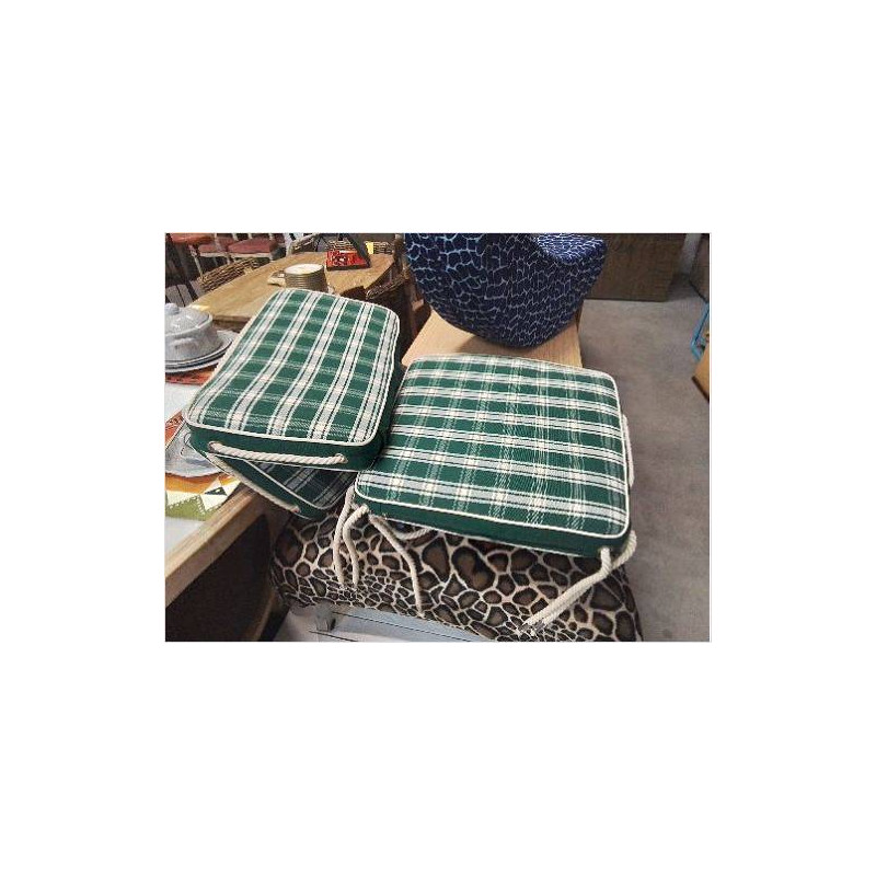 DUO COUSSINS DE CHAISE DE JARDIN CARREAUX VERT DANIEL HECHTER 