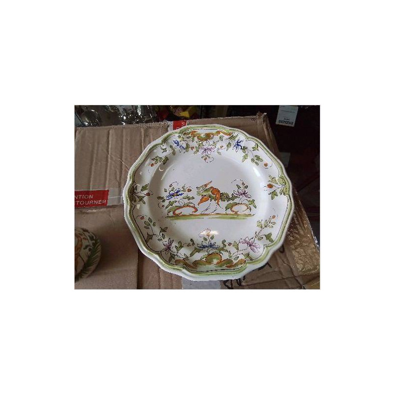 ASSIETTE DECO PORCELAINE OISEAU VERT ET ORANGE 