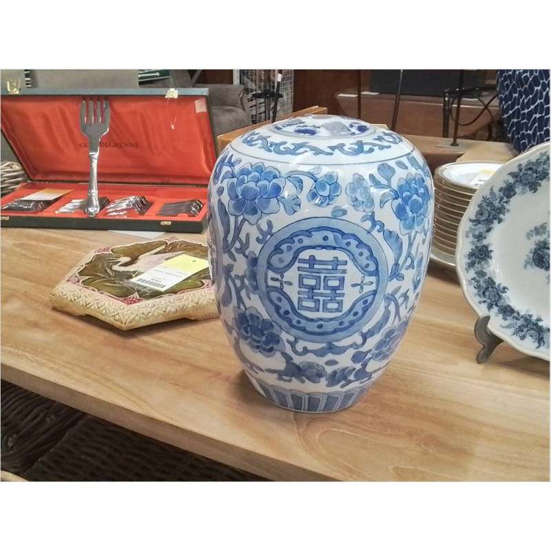 POT CHINOIS BLANC BLEU PIED DE LAMPE 