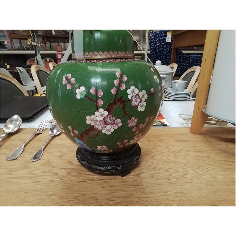 POT CLOISONNE EN LETAT VERT PAPILLONS