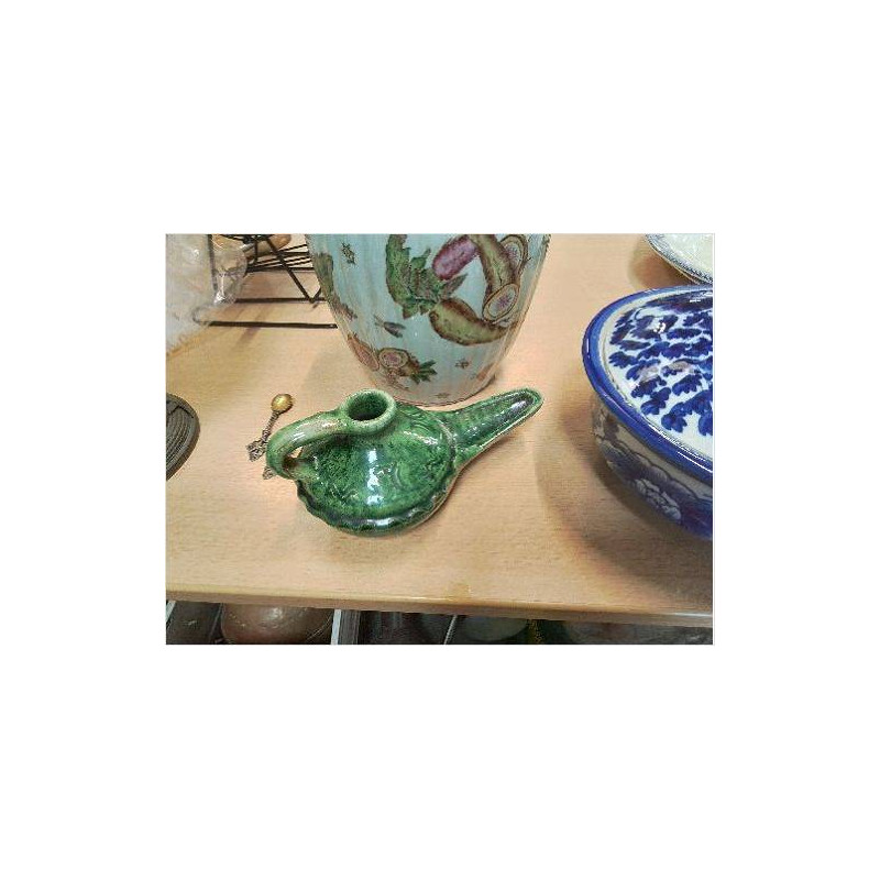 LAMPE A HUILE ÉMAILLÉE VERTE