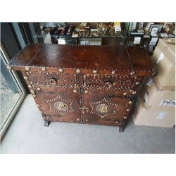 BUFFET 2P2T CUIR METAL DORÉ