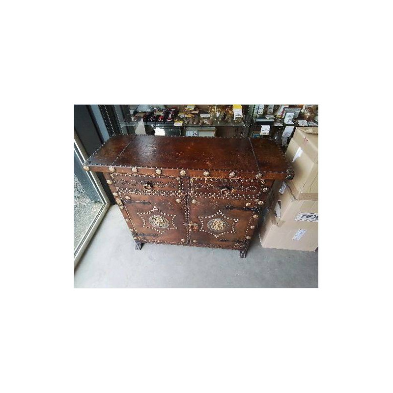 BUFFET 2P2T CUIR METAL DORÉ