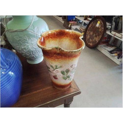VASE TERRE ÉMAILLÉE CORDON FLEURI BEIGE MARRON