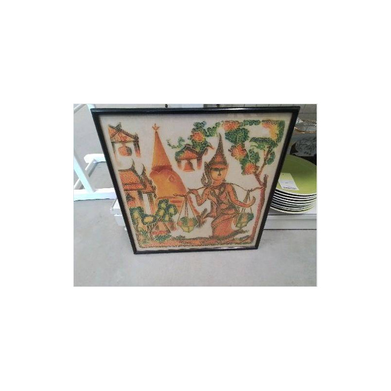 CADRE CARRE THEME ASIATIQUE COULEUR ORANGE VERT