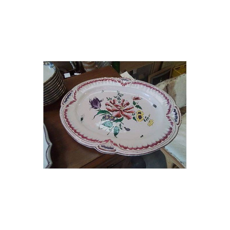 PLAT FLEURI INSECTES OVALE ANCIEN 
