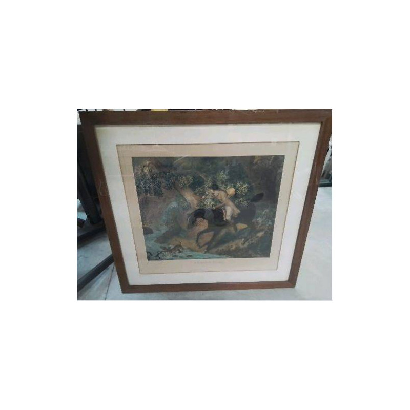 GRAVURE COULEUR CHASSEUR ÉGARÉ 