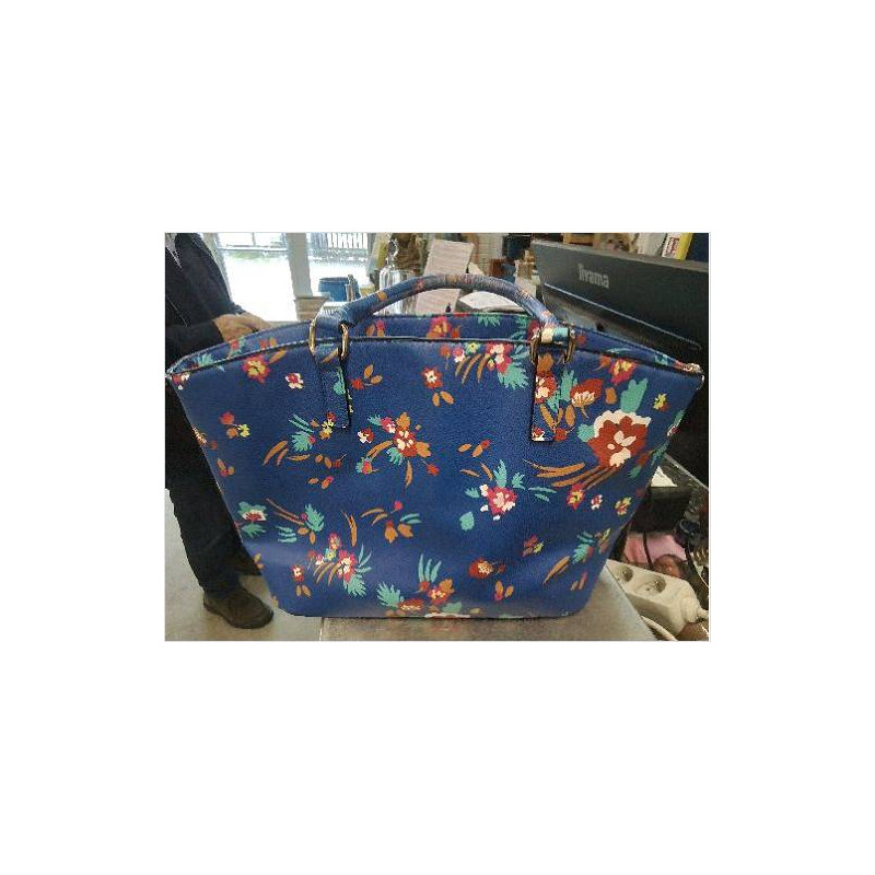 SAC GALERIES LAFAYETTE BLEU DECO FLEURS + POCHETTE ET LANIERE ACCESSOIRES BB
