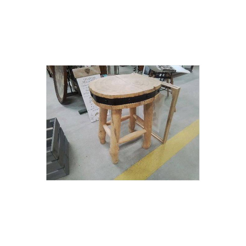 TABOURET BOIS MASSIF CERCLAGE NOIR
