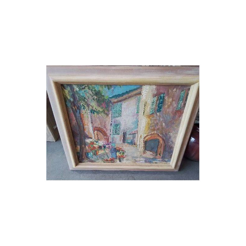 PEINTURE PLACE DE VILLAGE FLEURISTE CLAIRE TINEL