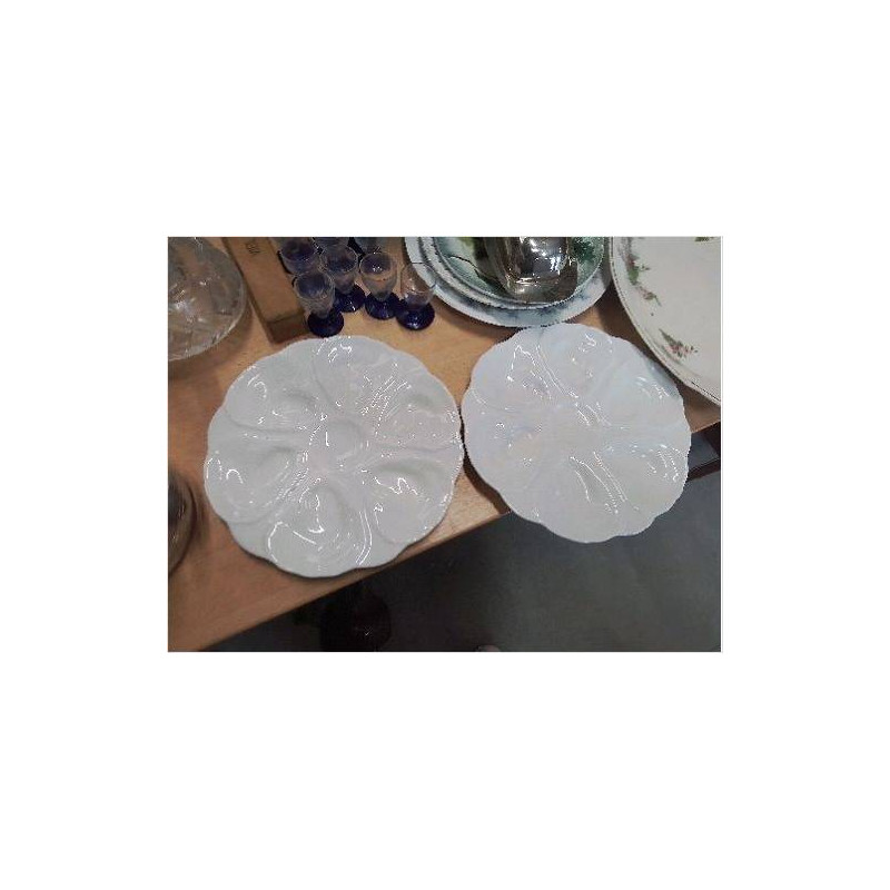 PAIRE ASSIETTES PORCELAINE A HUITRES