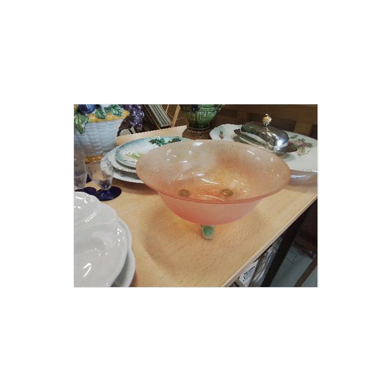 COUPE ORANGE PATE DE VERRE SUR 3 PIEDS VERTS 