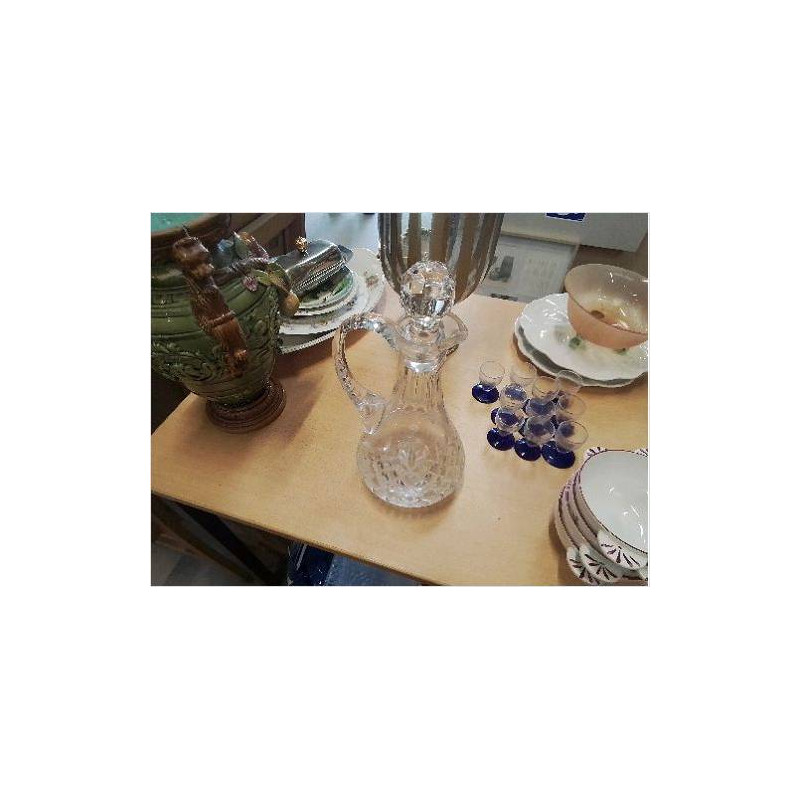 CARAFE CRISTAL TAILLÉ 1 ANSE BOUCHON FACETTES  