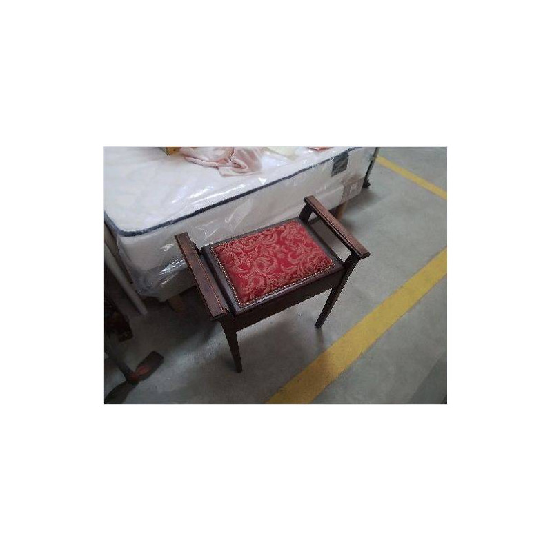 TABOURET PIANO ANCIEN TISSU ROUGE DORÉ ANGLAIS 
