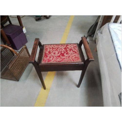 TABOURET PIANO ANCIEN TISSU ROUGE DORÉ ANGLAIS 