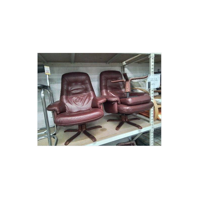 FAUTEUIL CUIR + REPOSE PIED CUIR PRUNE